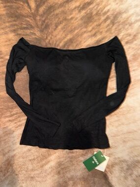 HALARA Black Long Sleeve Off-Shoulder Top